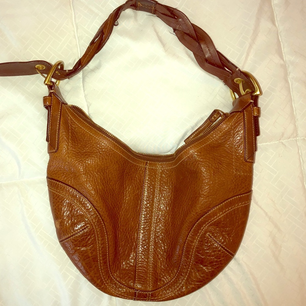 Coach Brown Textured Leather Braided Strap Hobo